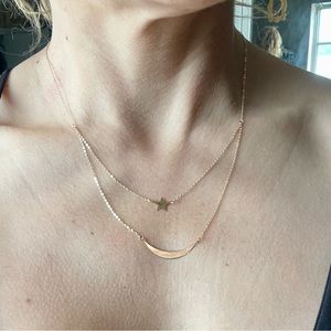 14k yellow gold made in Italy crescent moon & star necklace Golden Clef 18”